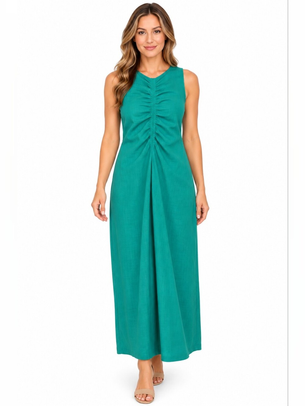 Boden Teal Sleeveless Ruched Maxi Dress